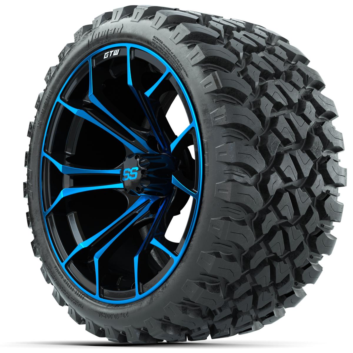 Set of (4) 15&Prime; GTW Spyder Blue/Black Wheels with 23x10-R15 Nomad All-Terrain Tires