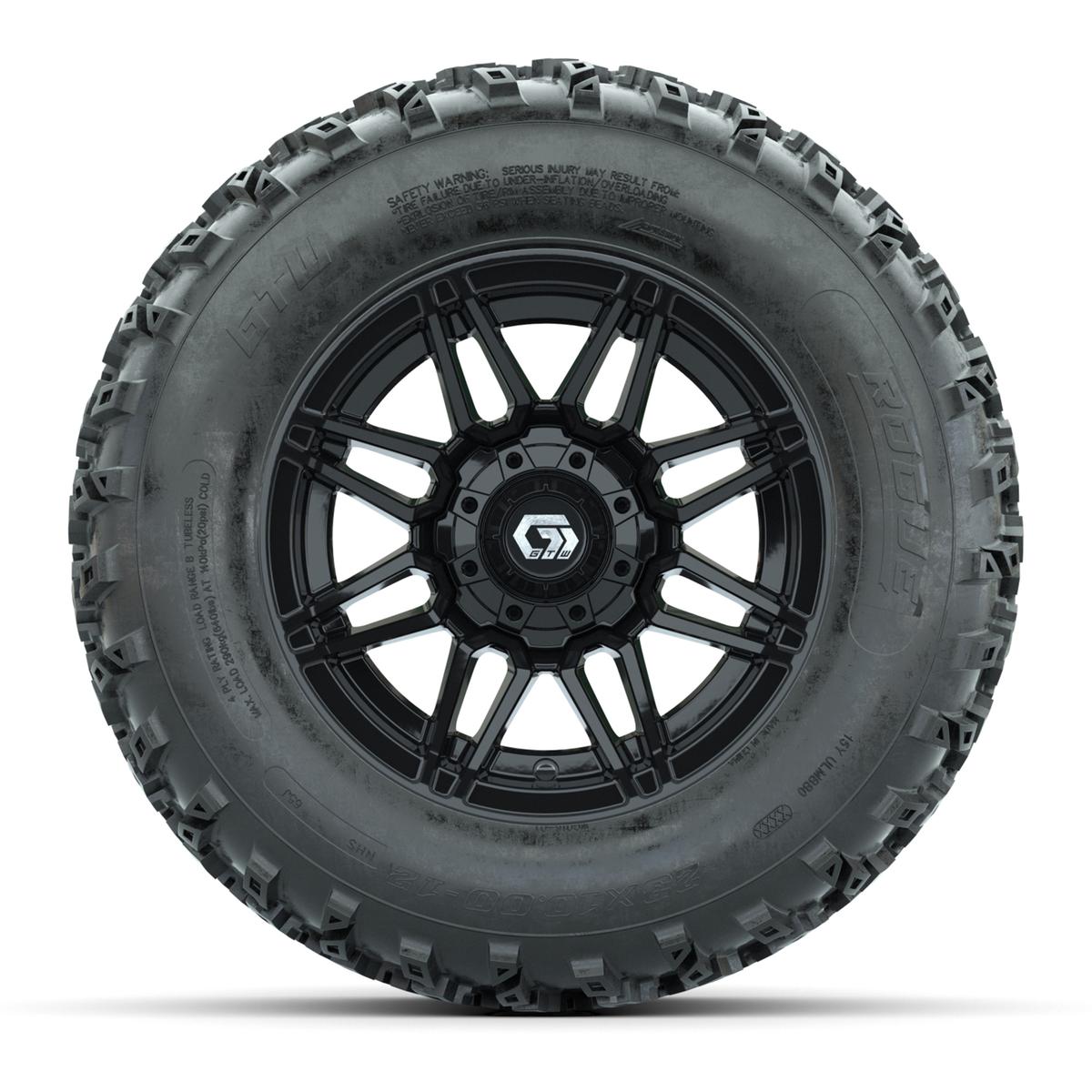 GTW&reg; Stealth Black/Machined 12 in Wheels with 23X10.00-12 Rogue All-Terrain Tires – Full Set