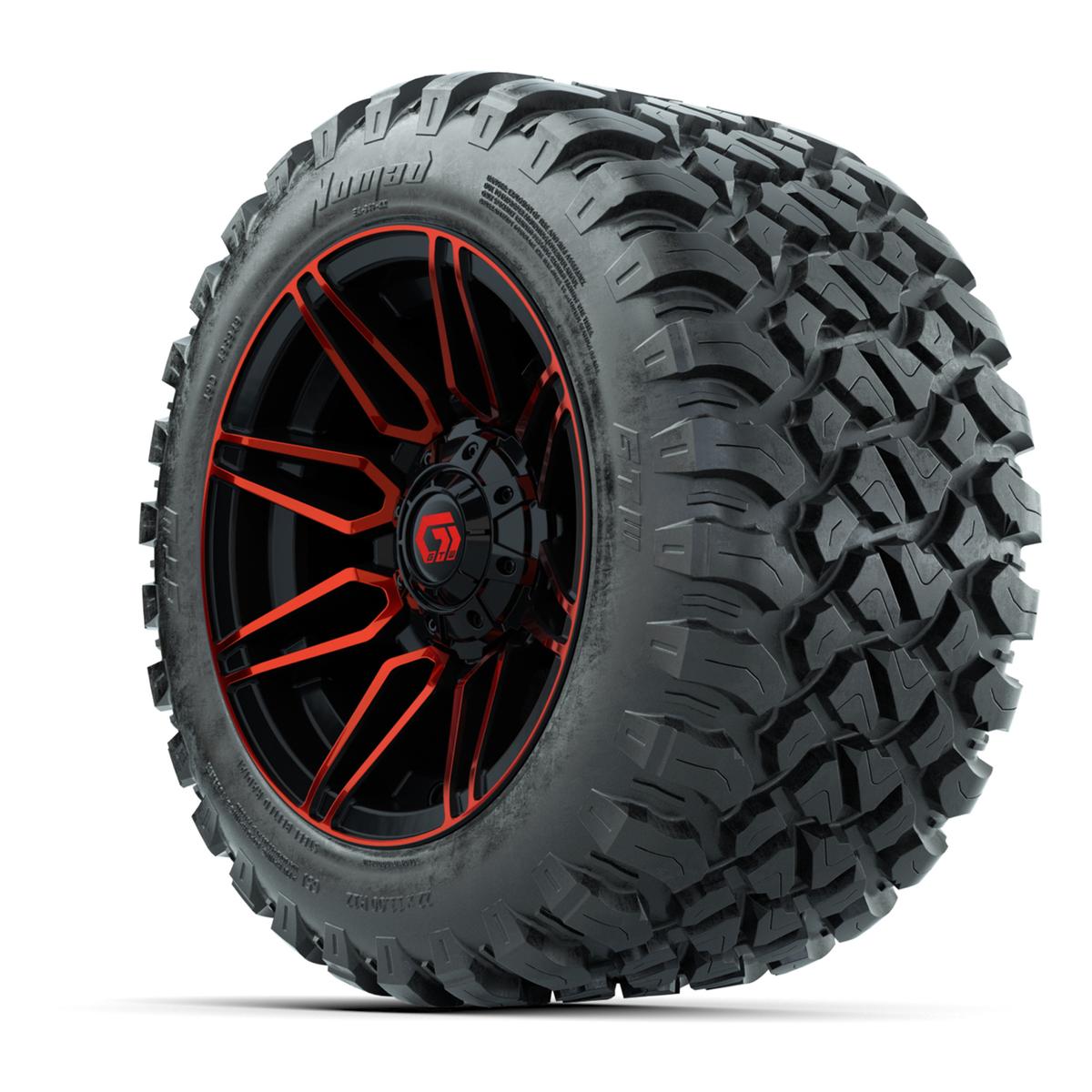 GTW&reg; Stealth Red/Machined 12 in Wheels with 22X11-R12 Nomad Steel Belt Radial All-Terrain Tires – Full Set