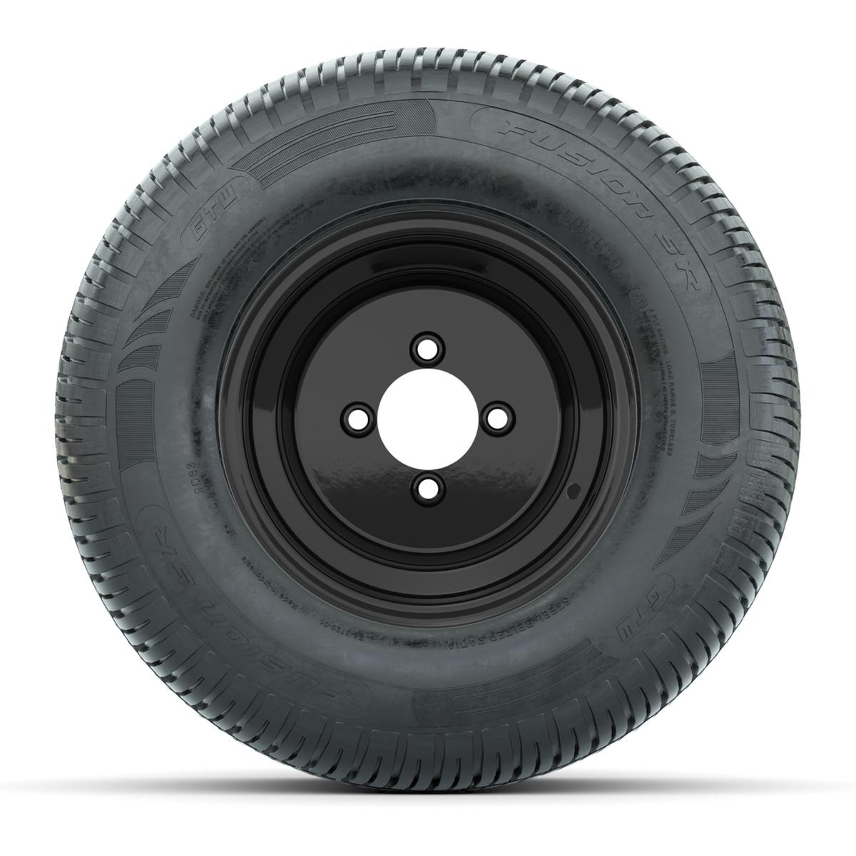 Set of (4) 10 in Black Steel Offset Wheels with 205/65-10 Fusion Street Tires