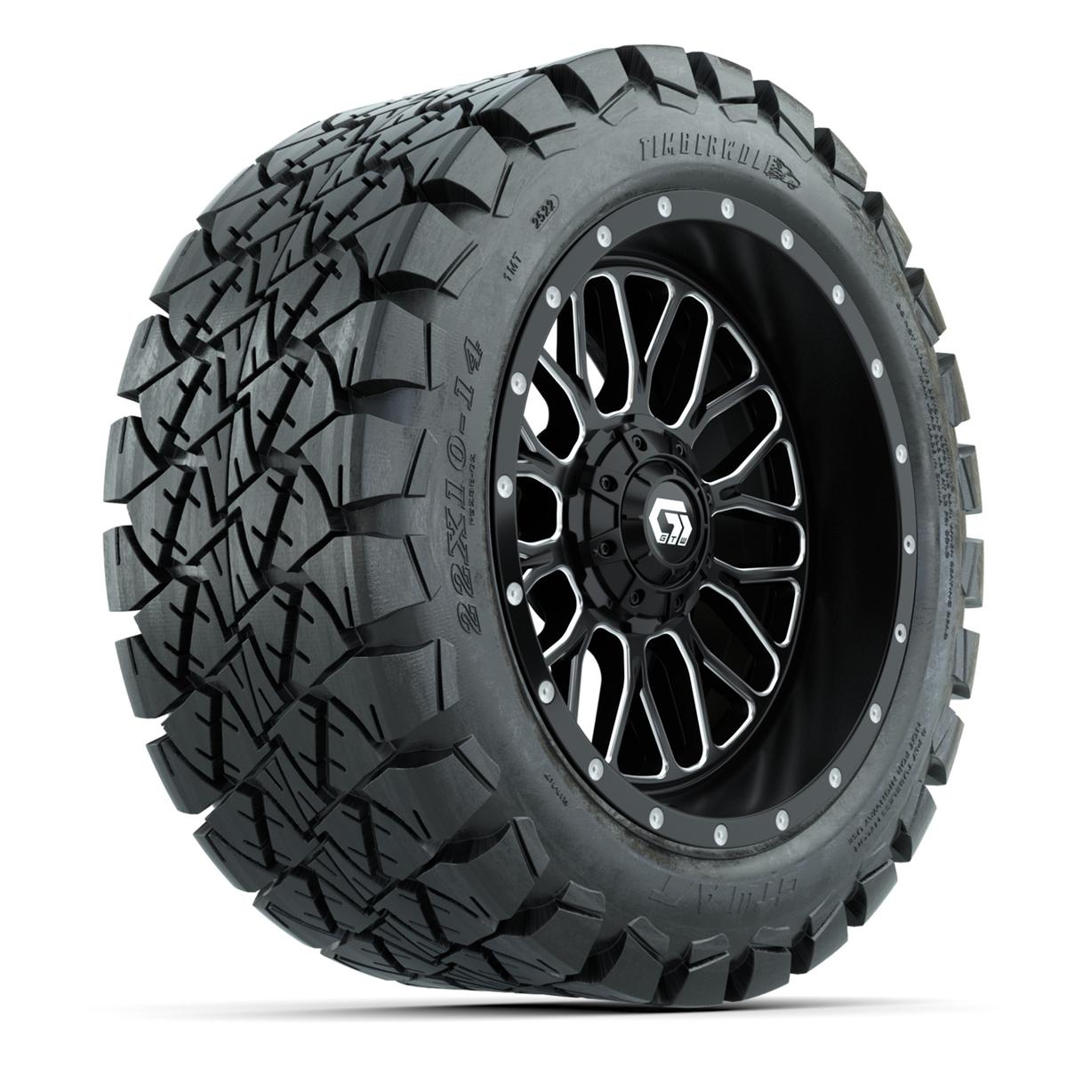 GTW Helix Black/Machined 14 in Wheels with 22X10-14 Timberwolf All-Terrain Tires – Full Set