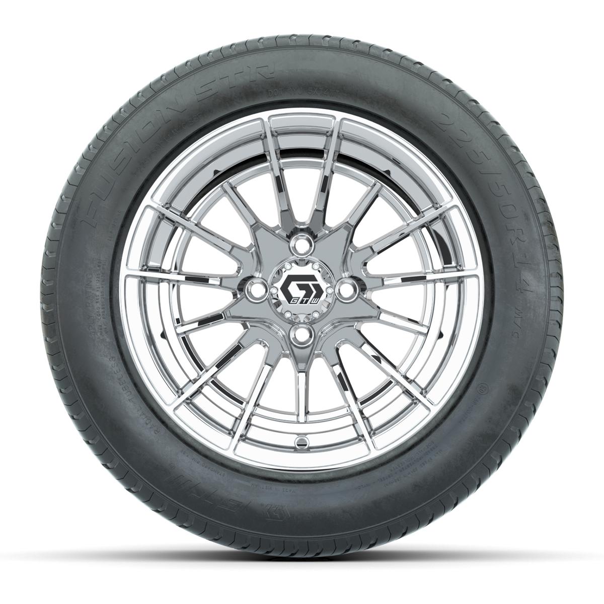 GTW&reg; Boost Chome 14 in Wheels with 255/50-R14 Fusion STR DOT Approved Street Tires - Full Set