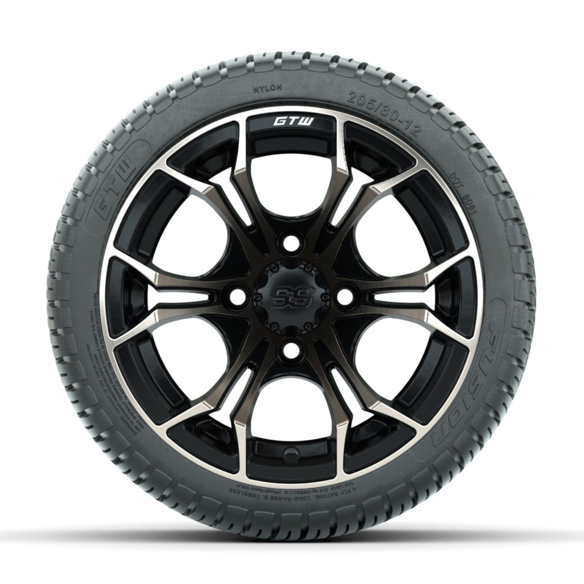 GTW Spyder Bronze/Matte Black 12 in Wheels with 205/30-12 Fusion Street Tires – Full Set