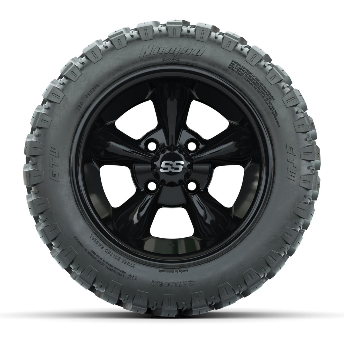 GTW&reg; Godfather Black 12 in Wheels with 22X11-R12 Nomad Steel Belt Radial All-Terrain Tires – Full Set