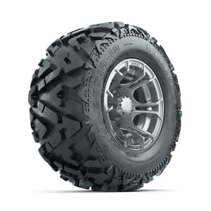 GTW Spyder Silver Brush 10 in Wheels with 20x10-10 Barrage Mud Tires – Full Set