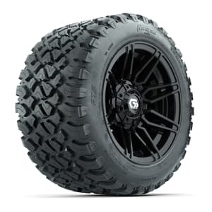 GTW&reg; Stealth Black/Machined 12 in Wheels with 20X10-12 Nomad Steel Belt Radial All-Terrain Tires – Full Set