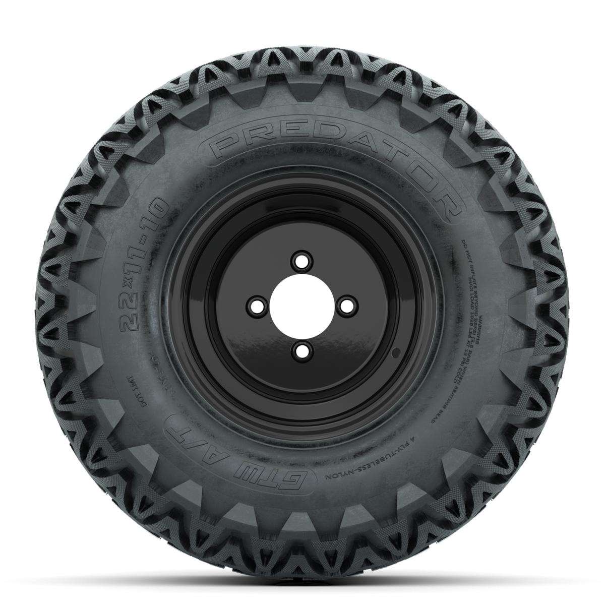 Set of (4) 10 in Black Steel Offset Wheels with 22x11-10 Predator All Terrain Tires