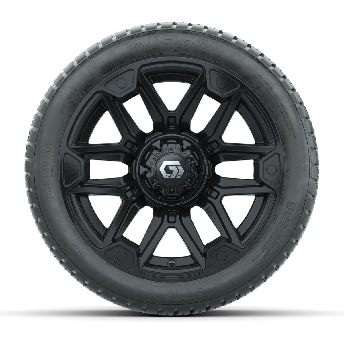 GTW® Graffiti Gloss Black 14 in Wheels with 205/30-14 Fusion Street Tires – Full Set