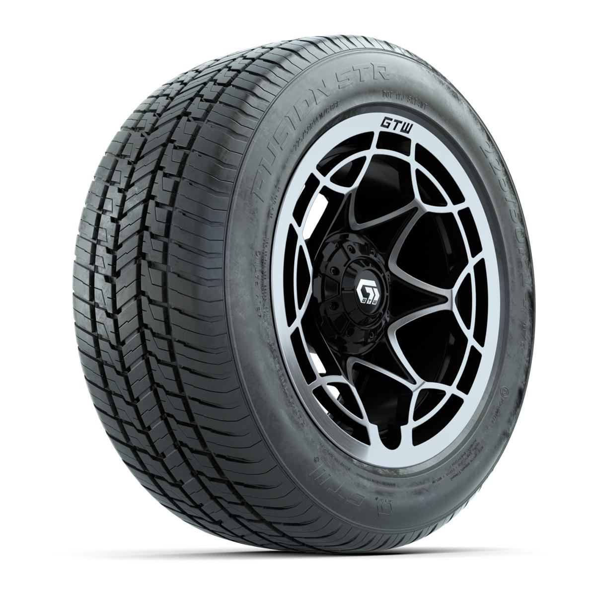 GTW&reg; Nexus Gloss Black and Silver 14 in Wheels with 255/50-R14 Fusion STR DOT Approved Street Tires - Full Set