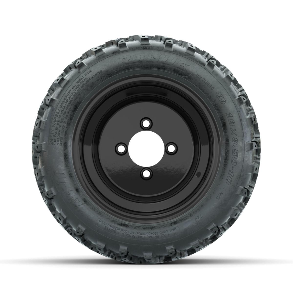 GTW Steel Black Centered 10 in Wheels with 18x9.50-10 Rogue All Terrain Tires – Full Set