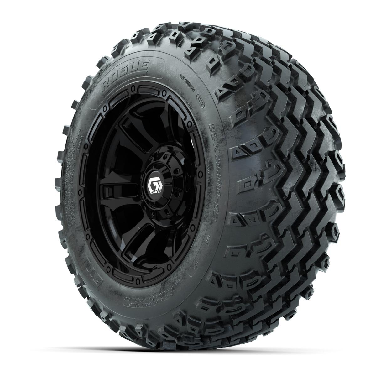 GTW® Shogun Gloss Black 12 in Wheels with 22x11.00-12 Rogue All-Terrain Tires – Full Set