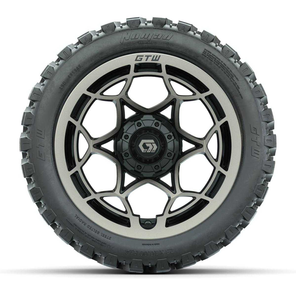 GTW&reg; Nexus Black with Bronze Face 14 in Wheels with 23X10-R14 Nomad Steel Belt Radial All-Terrain Tires – Full Set