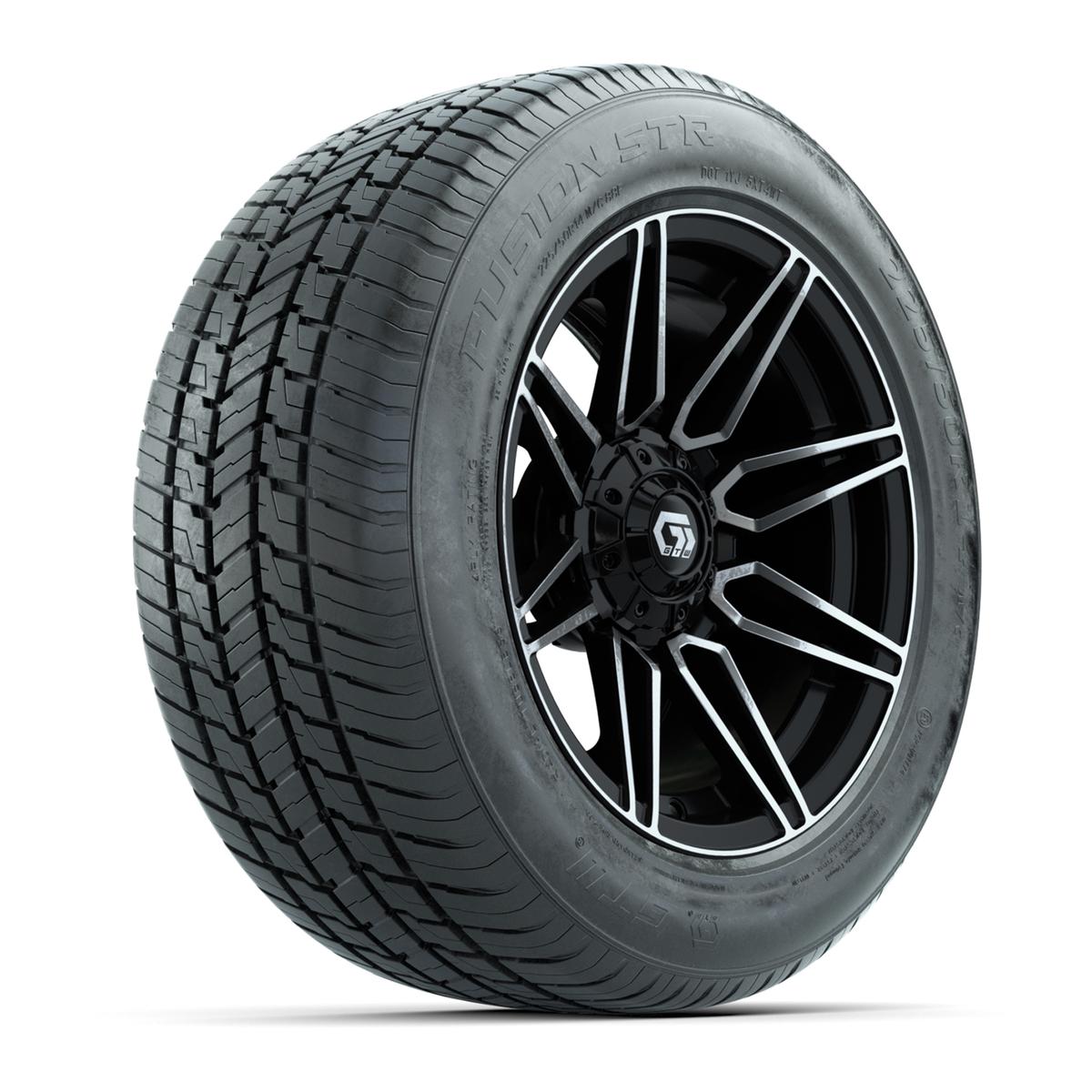 GTW&reg; Stealth Gloss Black and Machined 14 in Wheels with 255/50-R14 Fusion STR DOT Approved Street Tires - Full Set