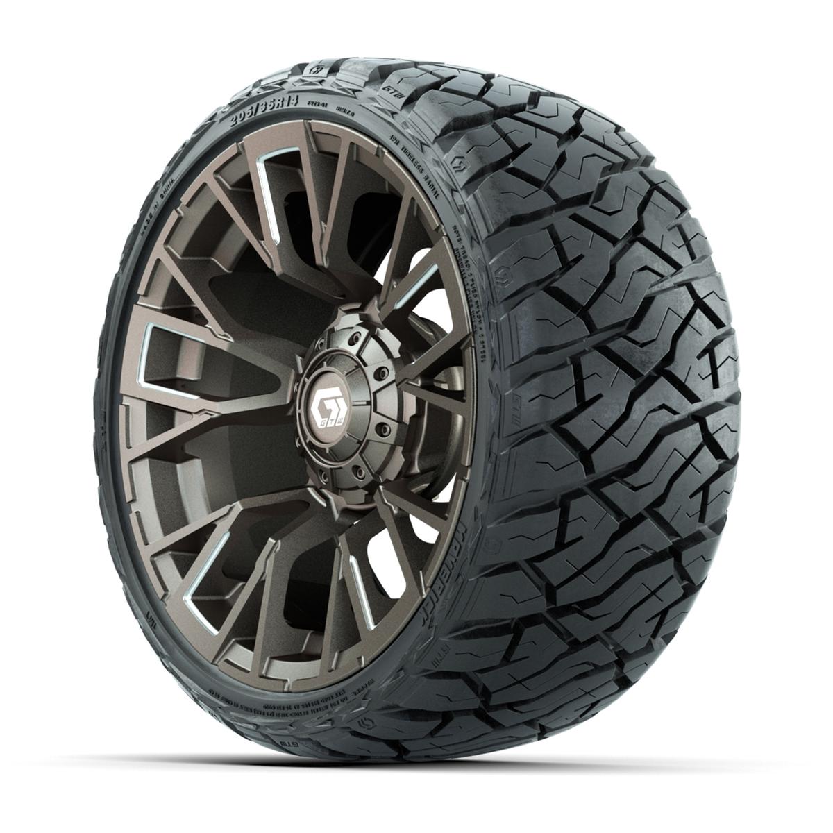 GTW Vandal Satin Bronze/Machined 14 in Wheels with 205/35-R14 Maverick Low-Profile All-Terrain Tires – Full Set