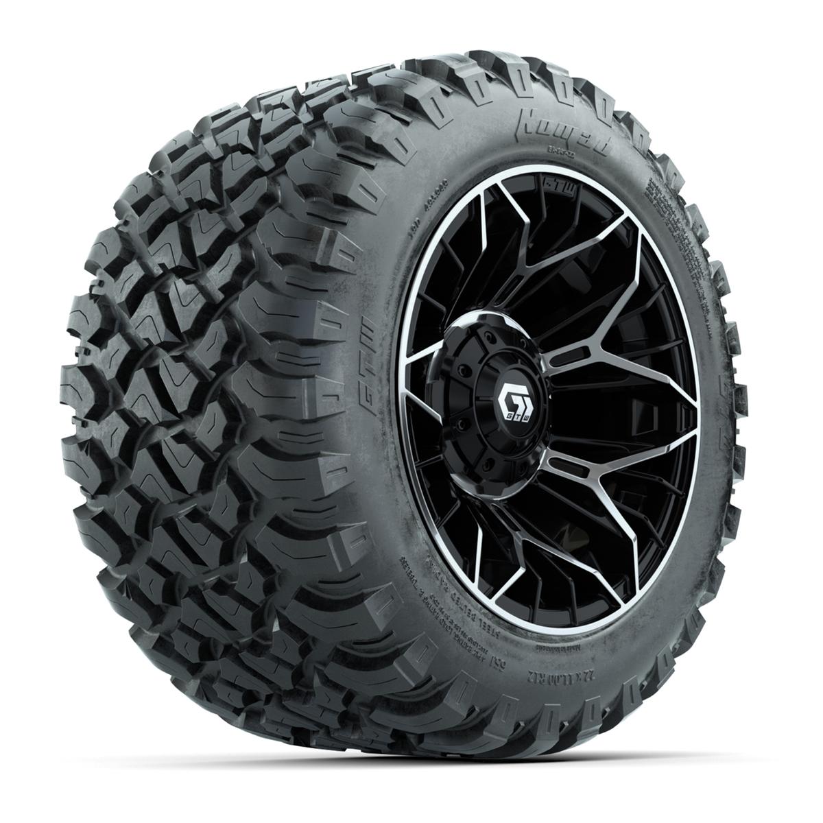 Set of (4) 12 in GTW® Stellar Machined & Black Wheels with 22x11-R12 Nomad All-Terrain Tires