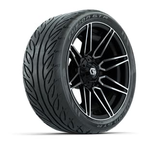 GTW® Stealth Gloss Black/Machined 14 in Wheels with 205/40-R14 Fusion GTR Steel Belted Street Tires – Full Set