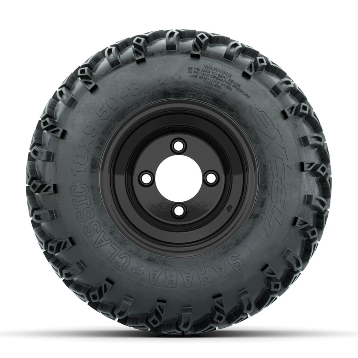 Set of (4) 8 in Black Steel Wheels with 18 in Sahara Classic All Terrain Tires