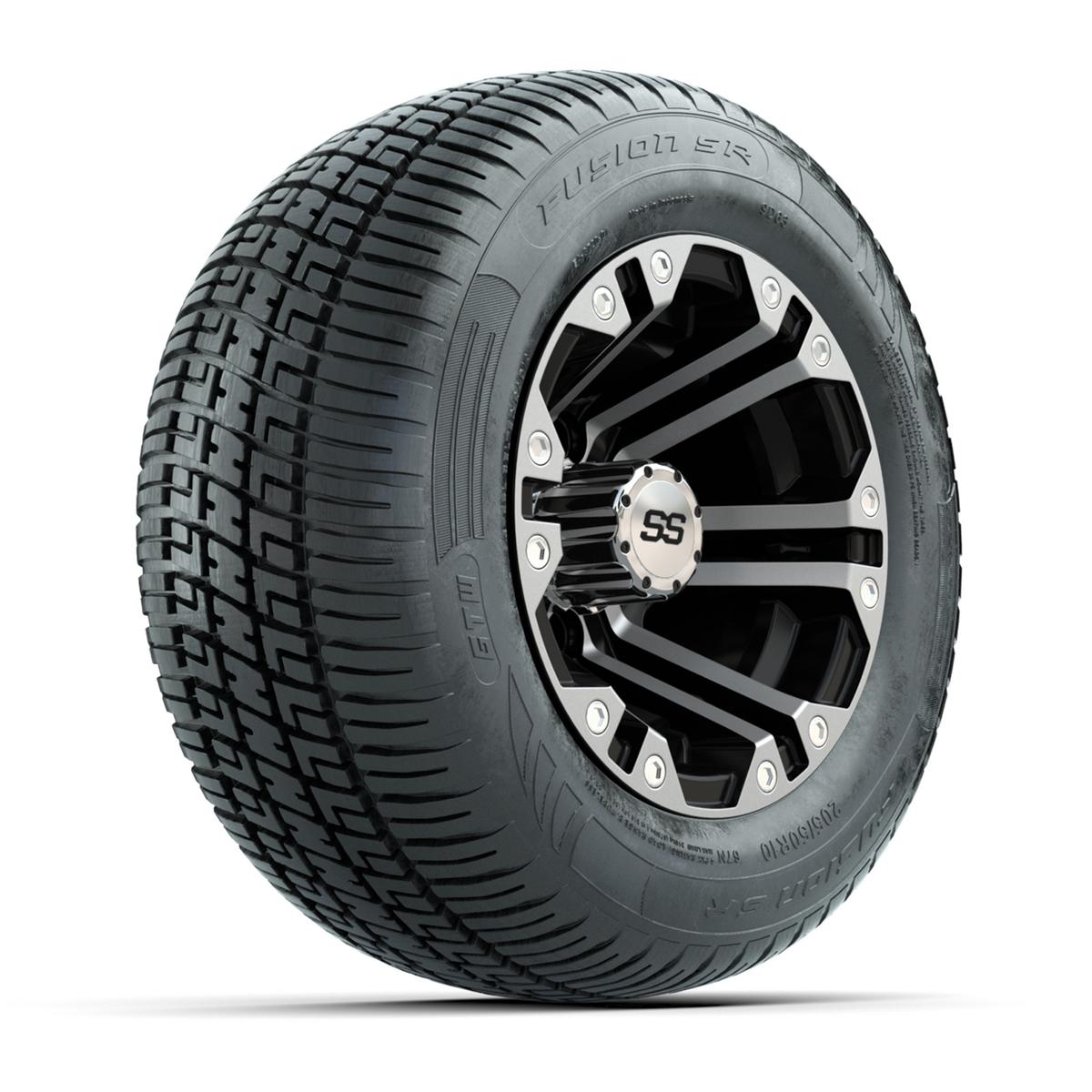 GTW Specter Black/Machined 10 in Wheels with 205/50-R10 Fusion S/R Radial Steel Belt Street Tires – Full Set