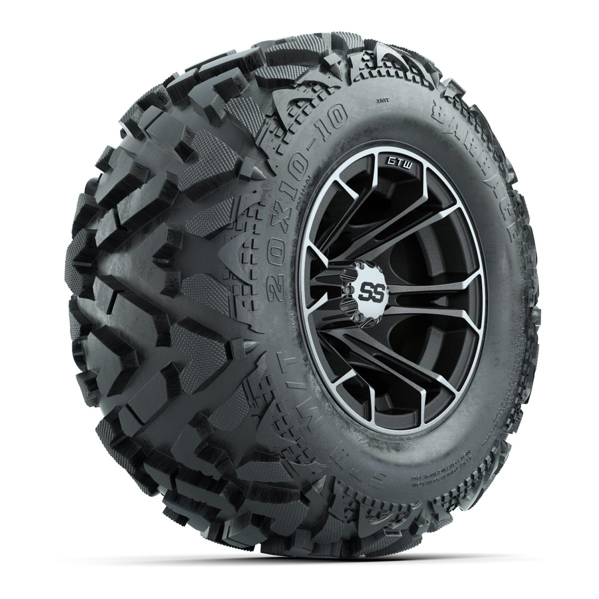 GTW Spyder Machined/Matte Grey 10 in Wheels with 20x10-10 Barrage Mud Tires – Full Set