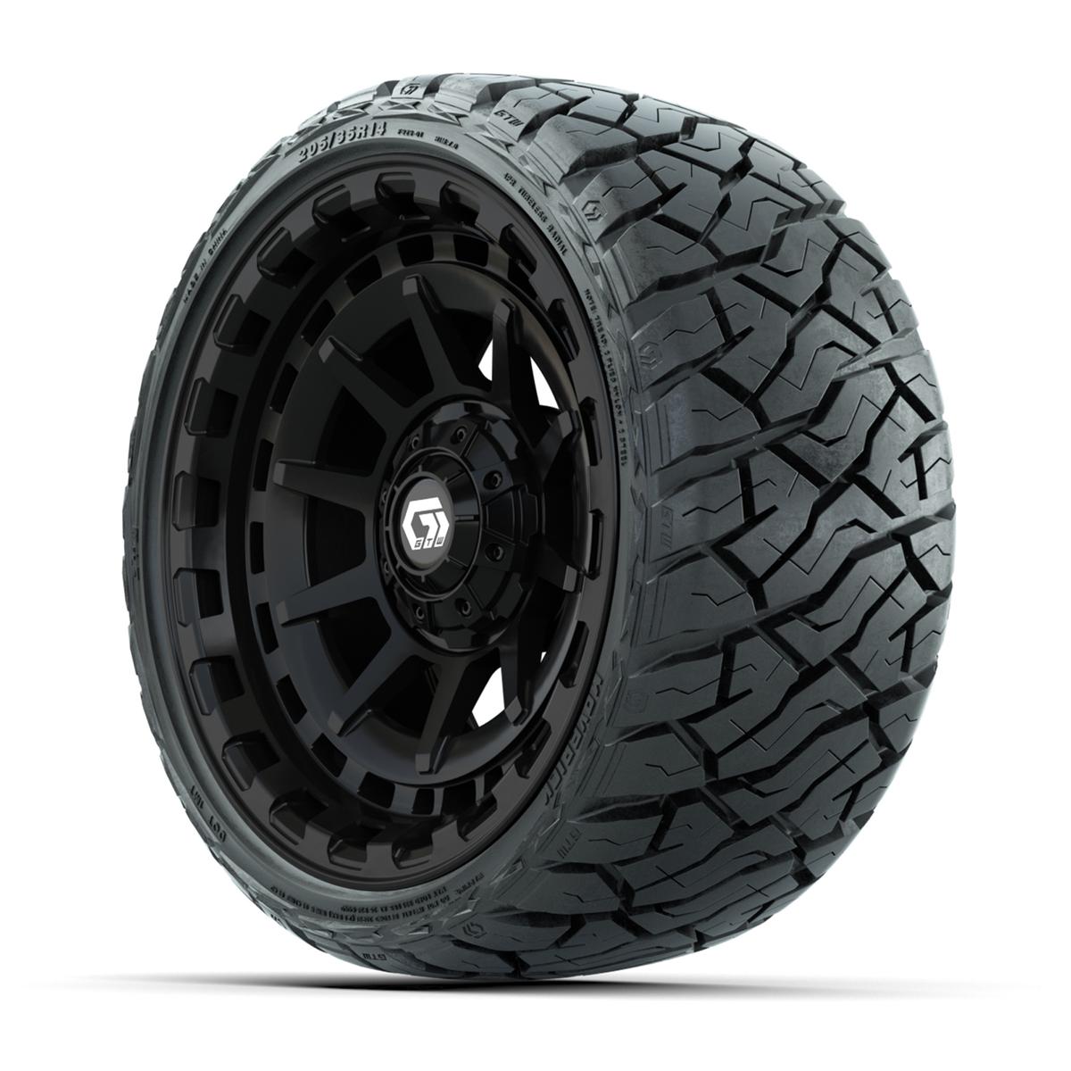 GTW Barricade Gloss Black 14 in Wheels with 205/35-R14 Maverick Low-Profile All-Terrain Tires – Full Set