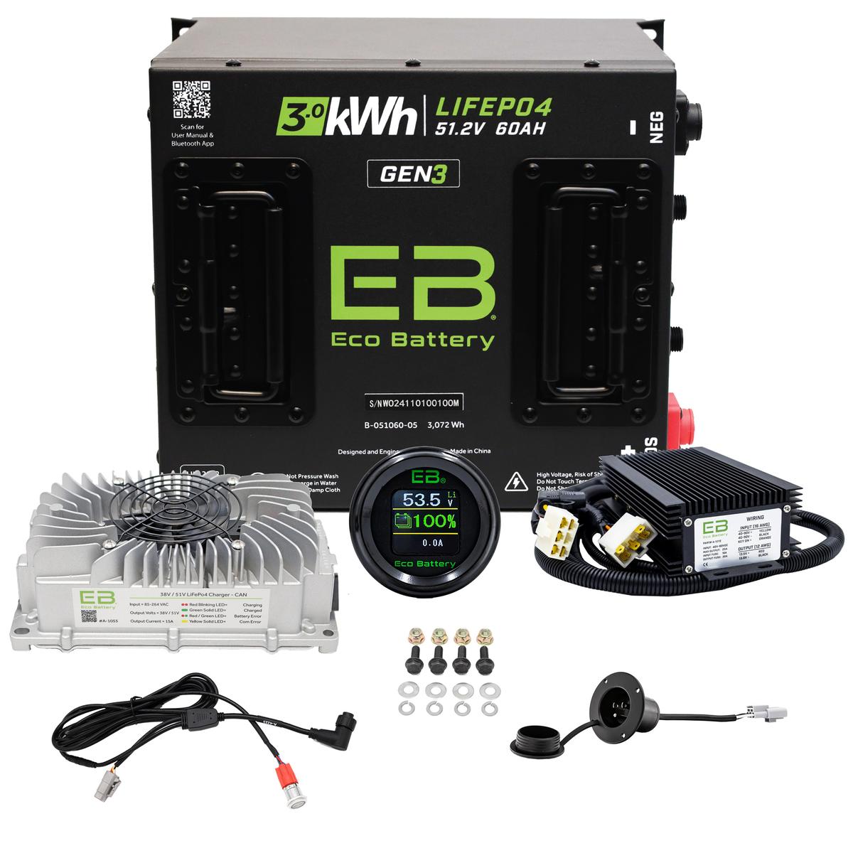 Club Car DS Eco Lithium 51V 60Ah GEN3 Battery Bundle - Cube