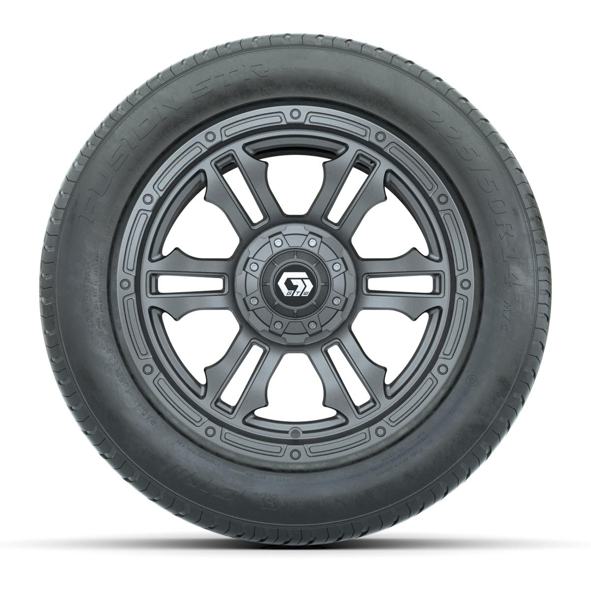 GTW&reg; Shogun Gloss Gunmetal 14 in Wheels with 255/50-R14 Fusion STR DOT Approved Street Tires - Full Set