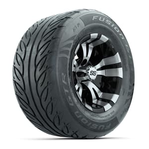 GTW&reg; Vampire Black/Machined 12 in Wheels with 255/55-R12 Fusion GTR Steel Belt Radial Street Tires – Full Set