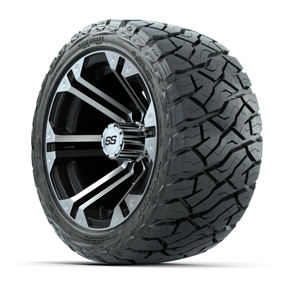GTW Specter Black/Machined 12 in Wheels with 215/40-R12 Maverick Low-Profile All-Terrain Tires – Full Set