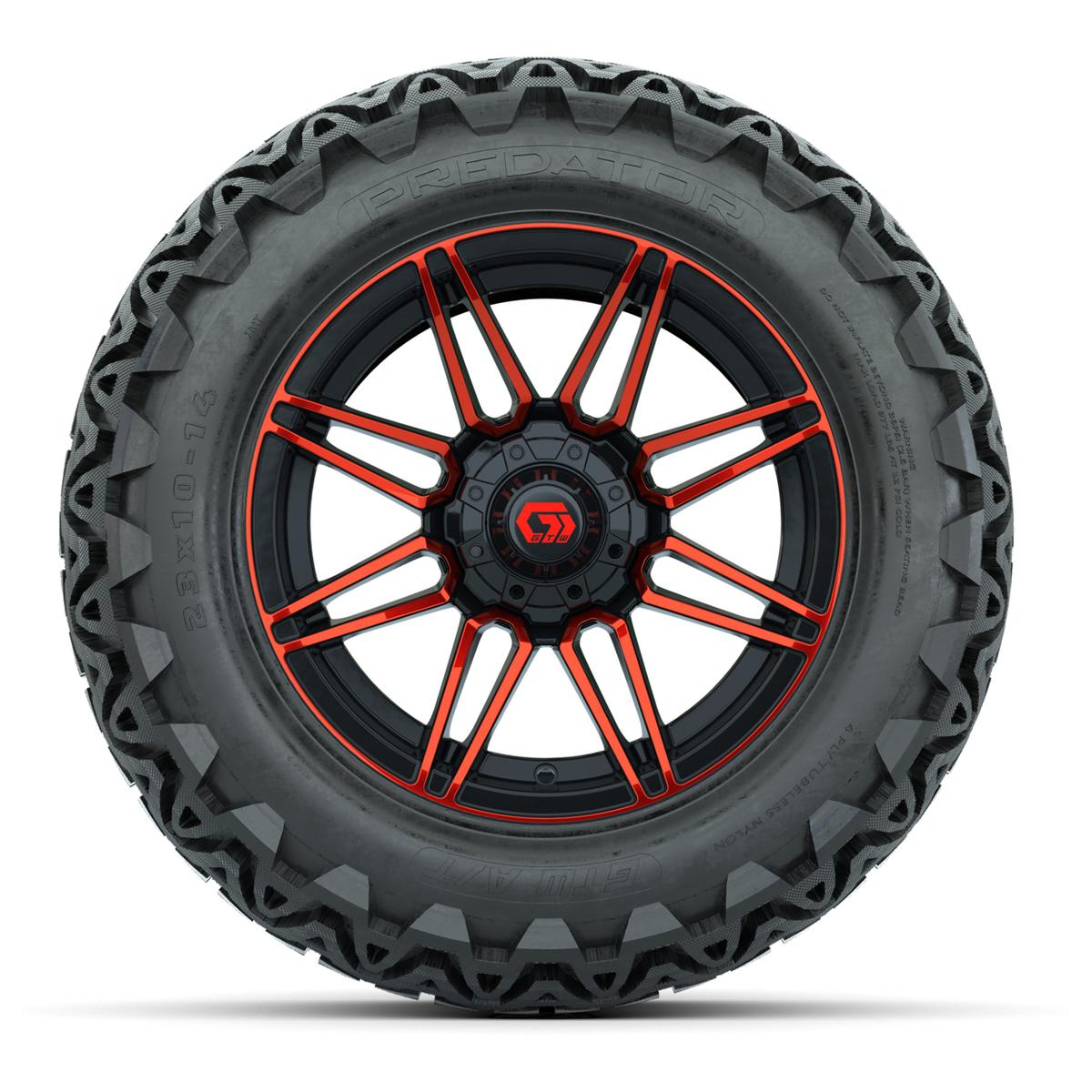 GTW® Stealth Gloss Black/Red 14 in Wheels with 23x10-14 Predator All-Terrain Tires – Full Set