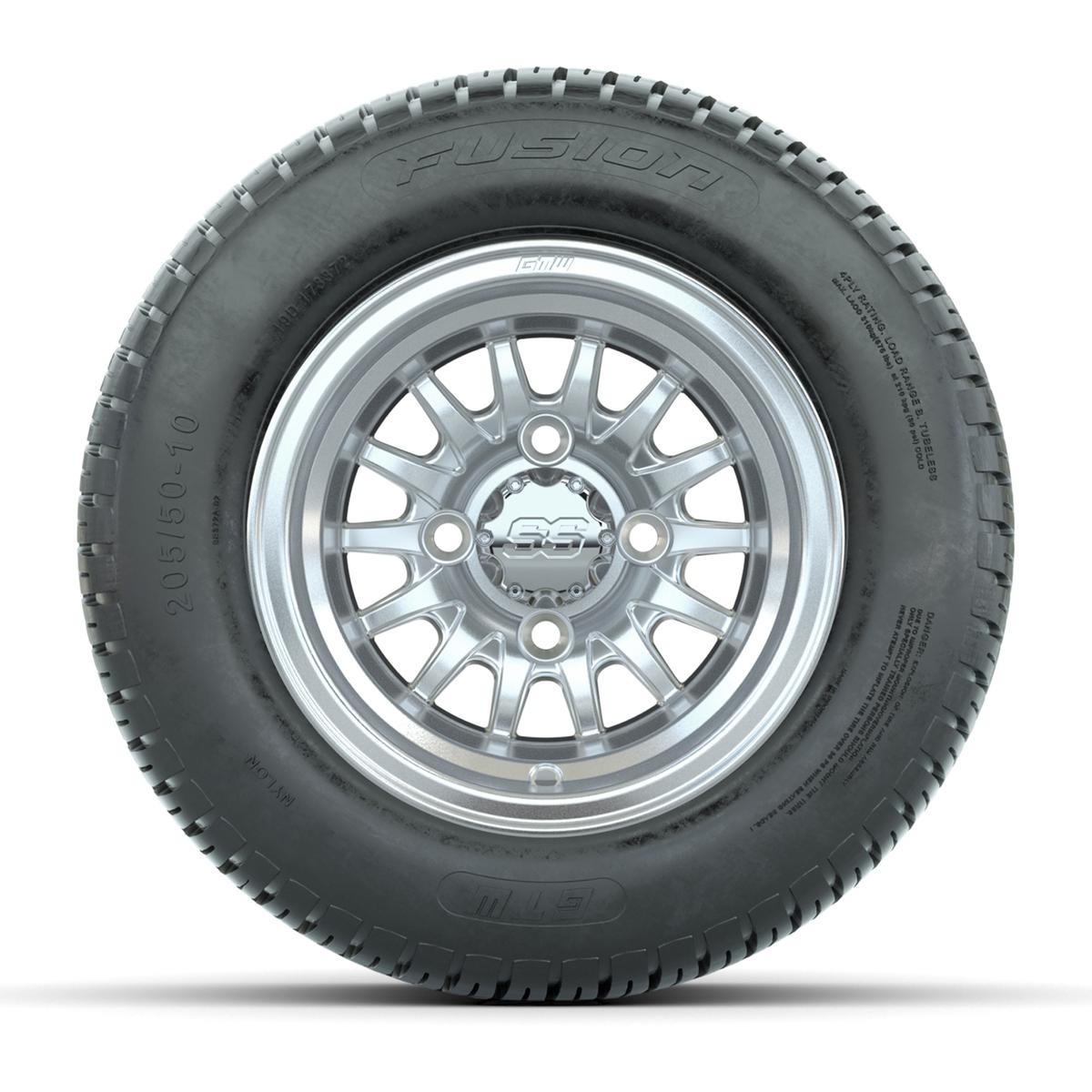 Set of 4 GTW Medusa Silver and Machined Wheels with Fusion Street Tires - 10 Inch