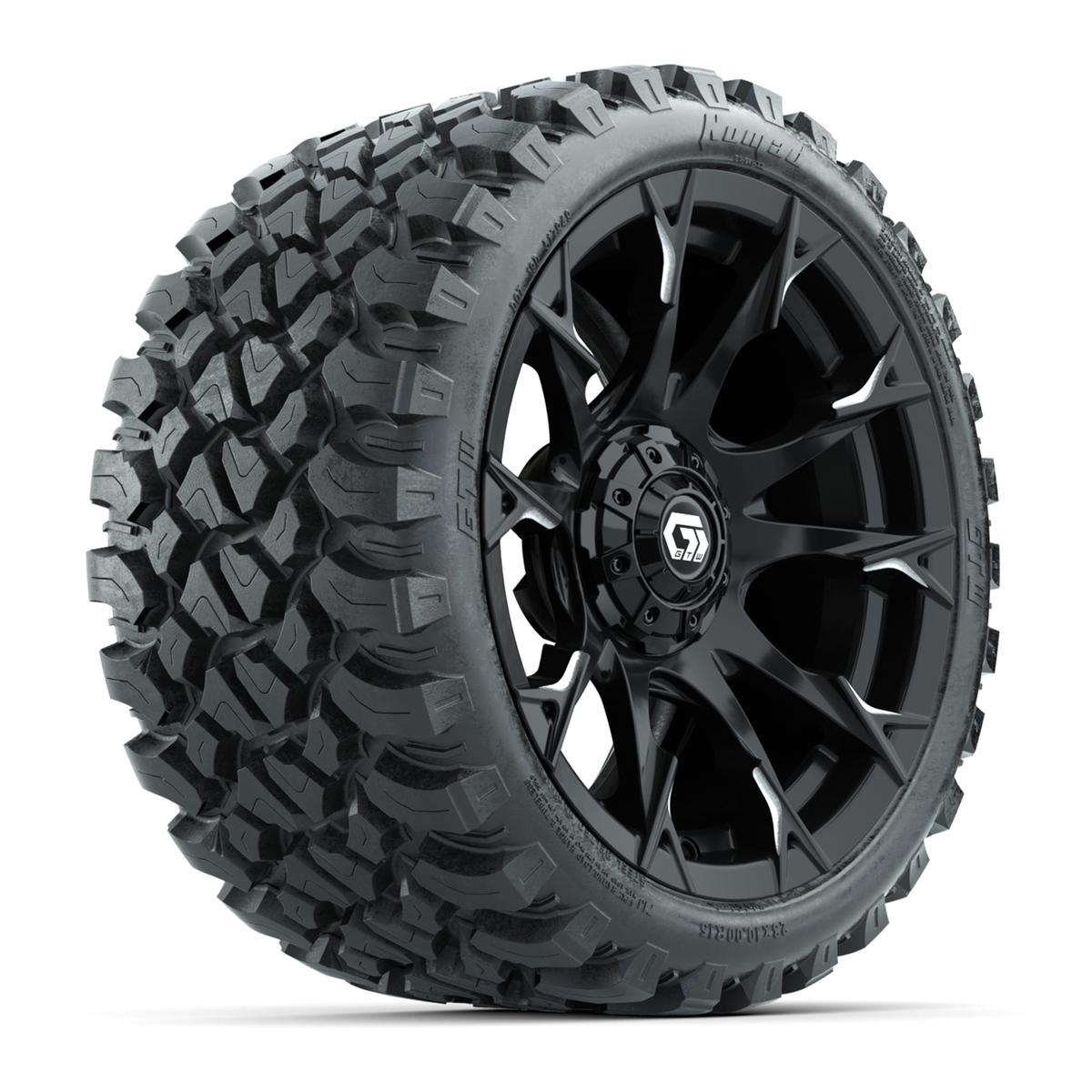 GTW® Diablo Gloss Black/Machined 15 in Wheels with 23x10-R15 Nomad Steel Belted Radial All-Terrain Tires – Full Set