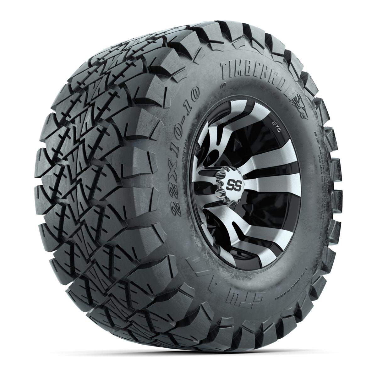 GTW Vampire Black and Machined Wheels with 22in Timberwolf Mud Tires - 10 Inch