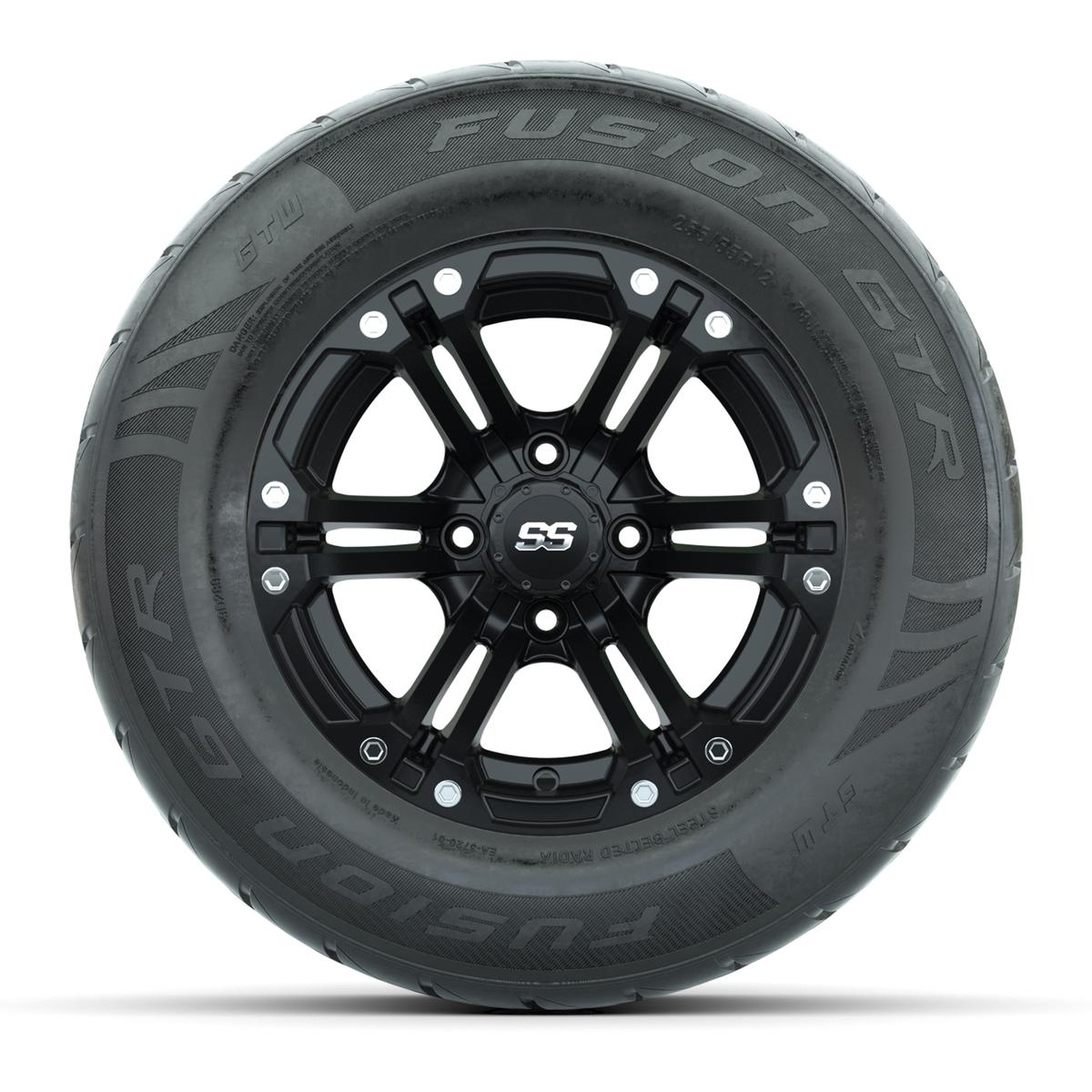 GTW&reg; Specter Matte Black 12 in Wheels with 255/55-R12 Fusion GTR Steel Belt Radial Street Tires – Full Set