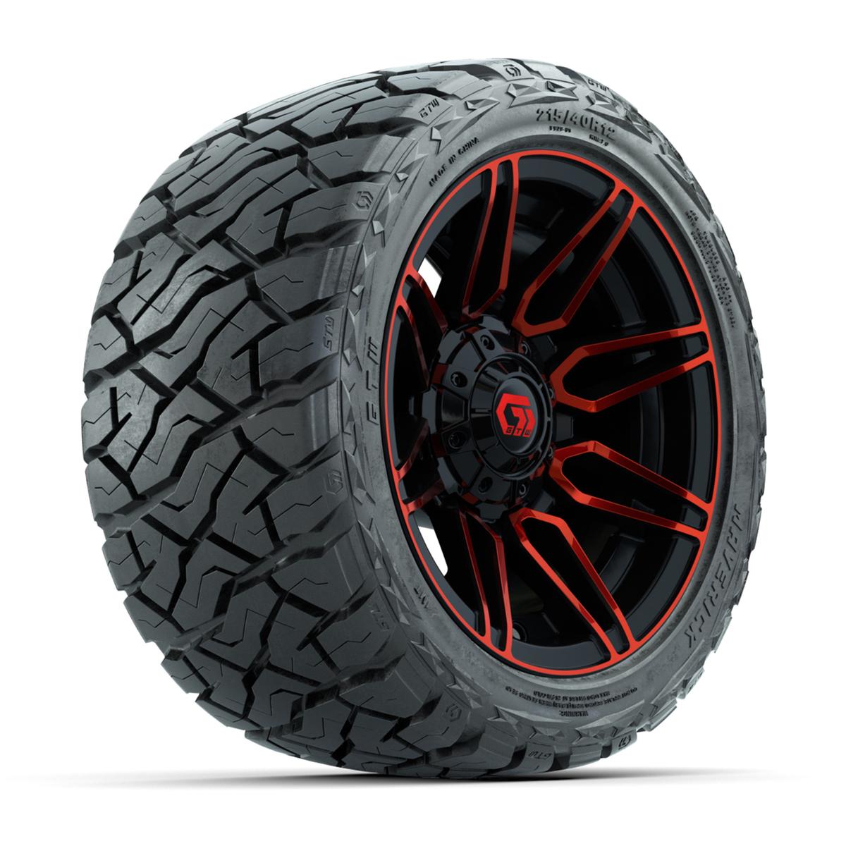 GTW Stealth Gloss Black/Red 12 in Wheels with 215/40-R12 Maverick Low-Profile All-Terrain Tires – Full Set