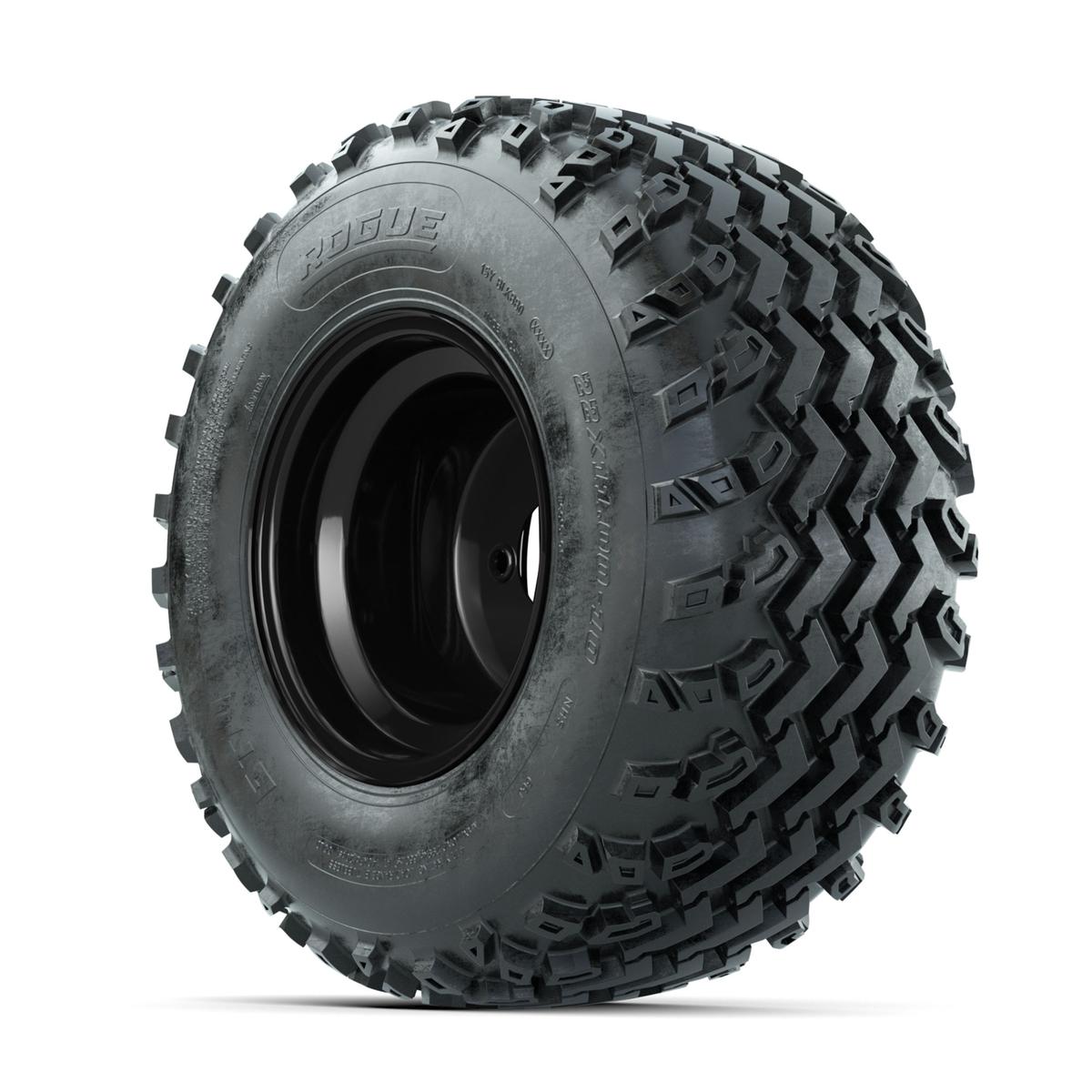 GTW Steel Matte Black 3:5 Offset 10 in Wheels with 22x11.00-10 Rogue All Terrain Tires – Full Set