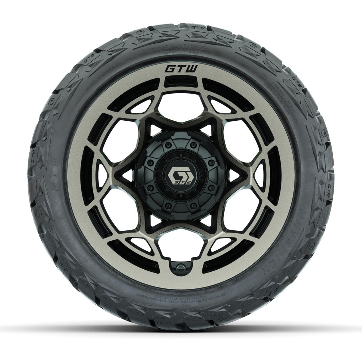 GTW Nexus Gloss Black/Bronze 12 in Wheels with 215/40-R12 Maverick Low-Profile All-Terrain Tires – Full Set