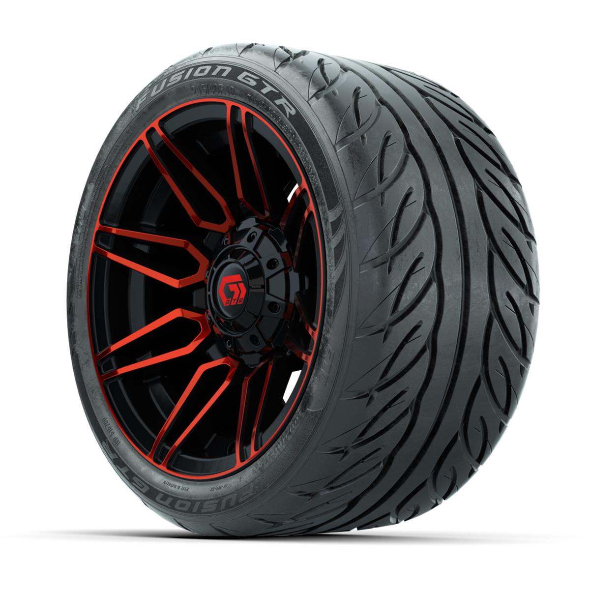 GTW&reg; Stealth Red/Machined 12 in Wheels with 215/40-R12 Fusion GTR Steel Belt Radial Street Tires – Full Set