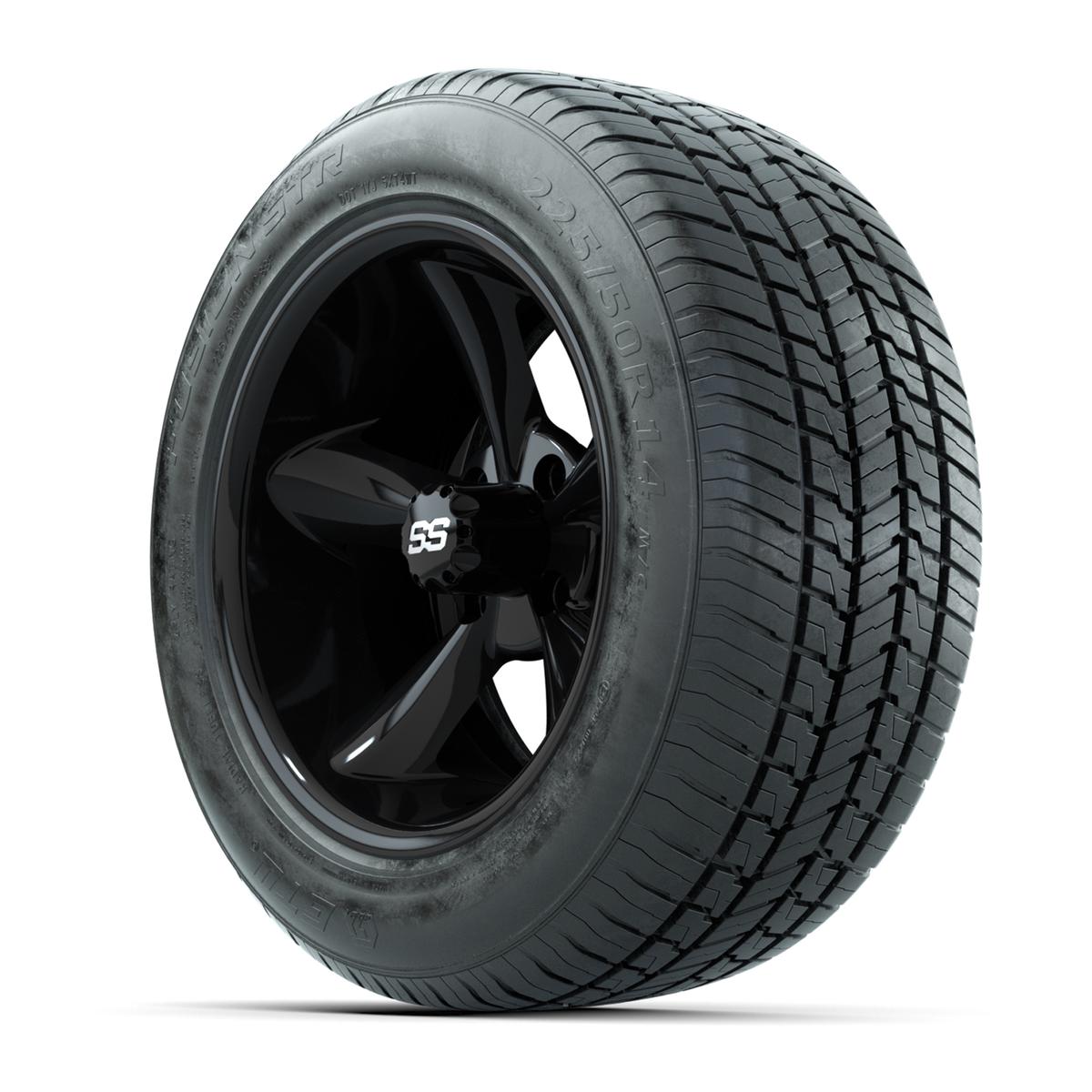 GTW&reg; Godfather Black 14 in Wheels with 255/50-R14 Fusion STR DOT Approved Street Tires - Full Set
