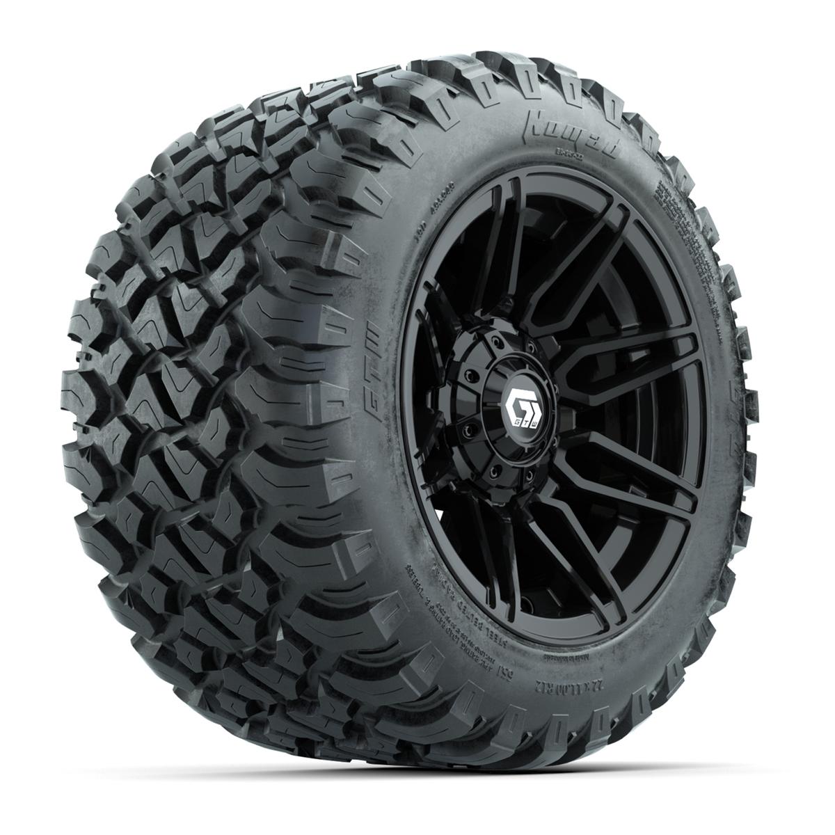 GTW&reg; Stealth Black/Machined 12 in Wheels with 22X11-R12 Nomad Steel Belt Radial All-Terrain Tires – Full Set