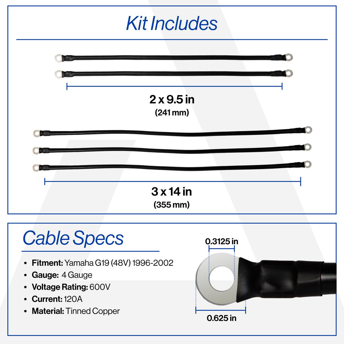 Yamaha G19 48V 4-Gauge Battery Cable Set (Years 1996-2002)
