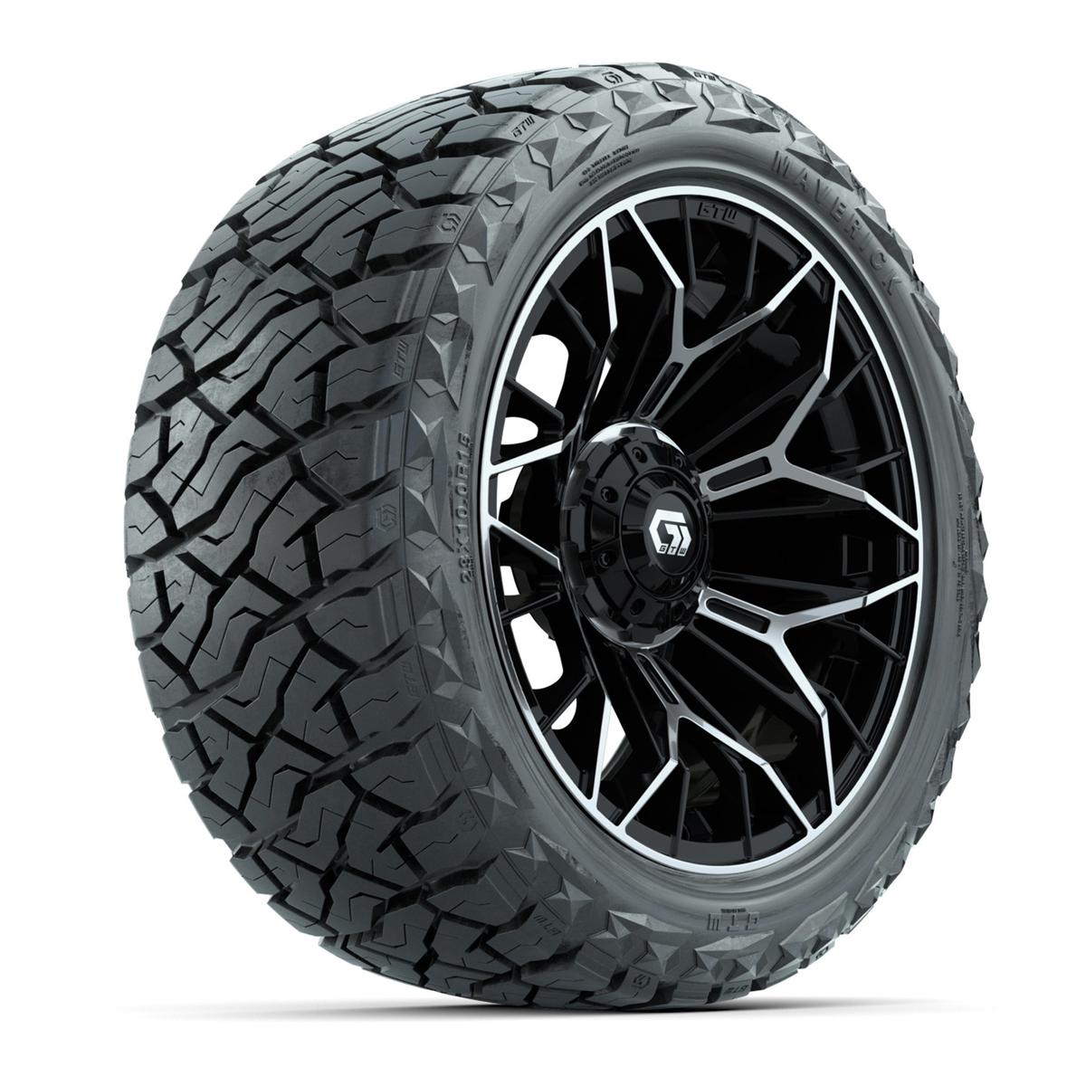 GTW Stellar Black/Machined 15 in Wheels with 23x10.00-R15 Maverick All-Terrain Tires – Full Set