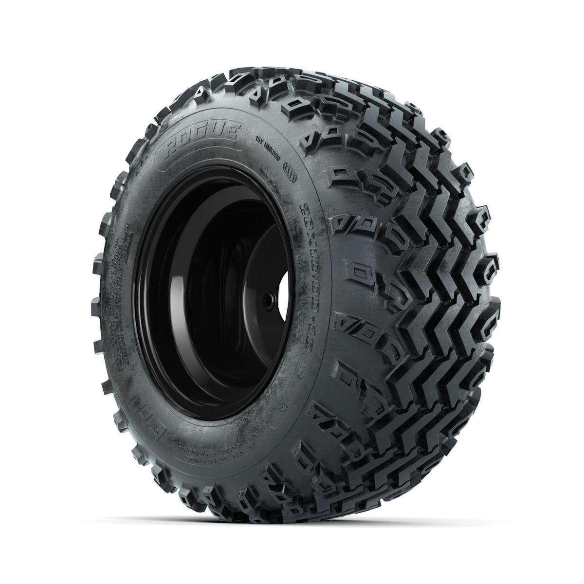 GTW Steel Matte Black 3:5 Offset 10 in Wheels with 20x10.00-10 Rogue All Terrain Tires – Full Set