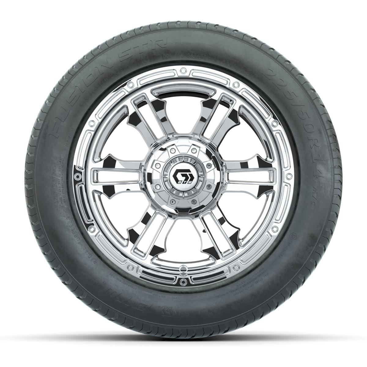 GTW&reg; Shogun Chrome 14 in Wheels with 255/50-R14 Fusion STR DOT Approved Street Tires - Full Set