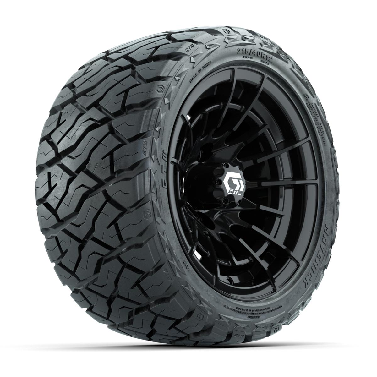 GTW Boost Gloss Black 12 in Wheels with 215/40-R12 Maverick Low-Profile All-Terrain Tires – Full Set