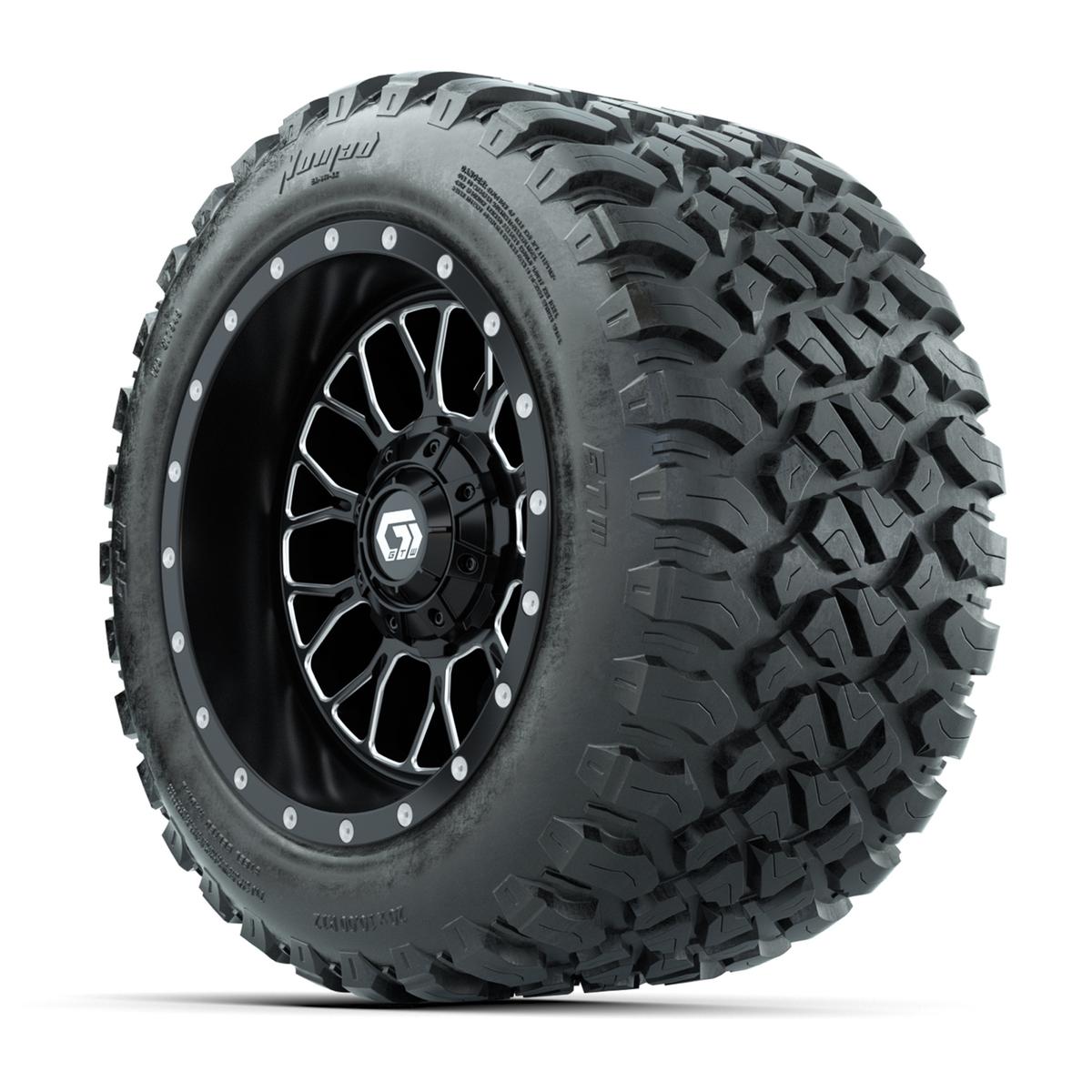 GTW&reg; Helix Black/Machined 12 in Wheels with 20X10-12 Nomad Steel Belt Radial All-Terrain Tires – Full Set