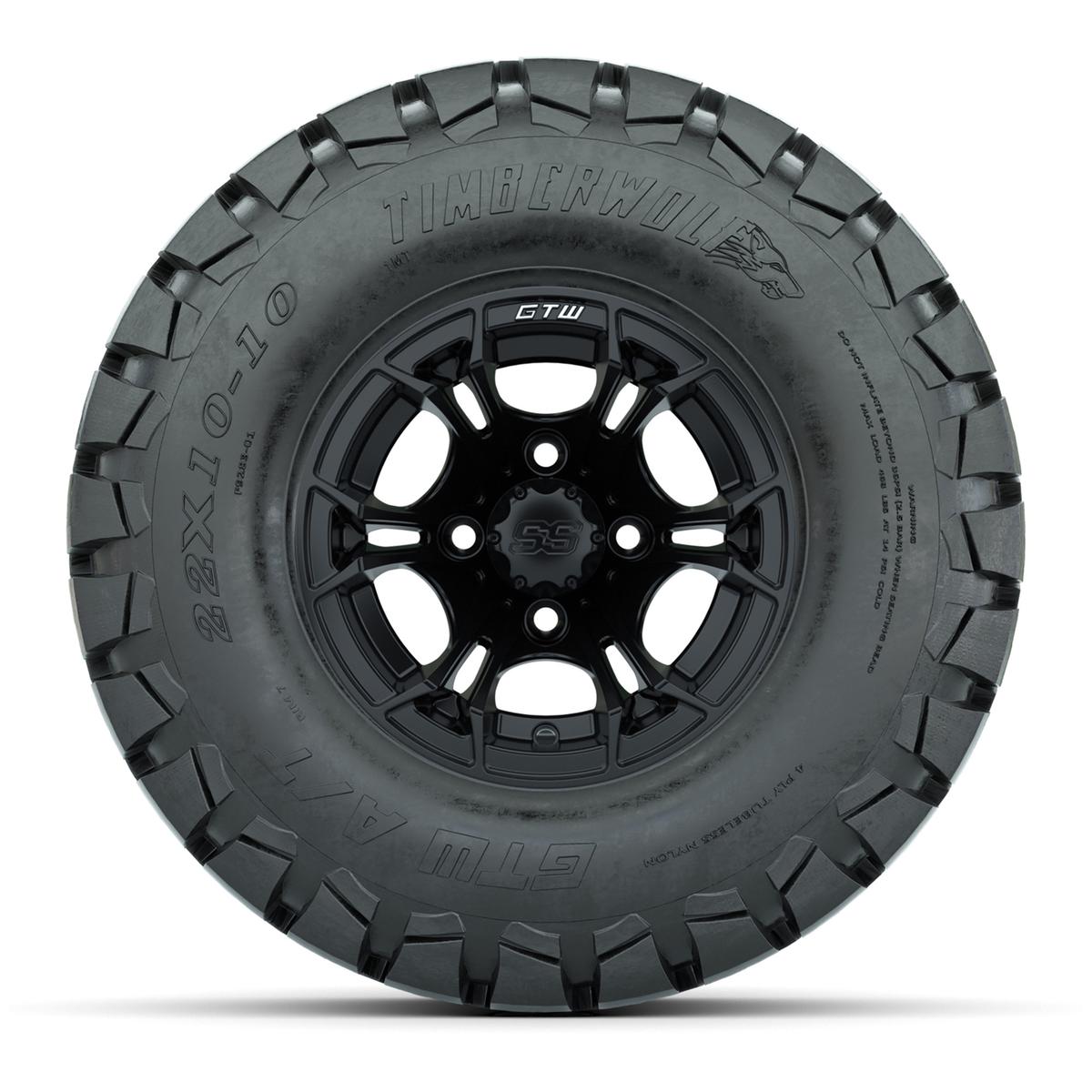 GTW Spyder Matte Black 10 in Wheels with 22x10-10 Timberwolf All Terrain Tires – Full Set
