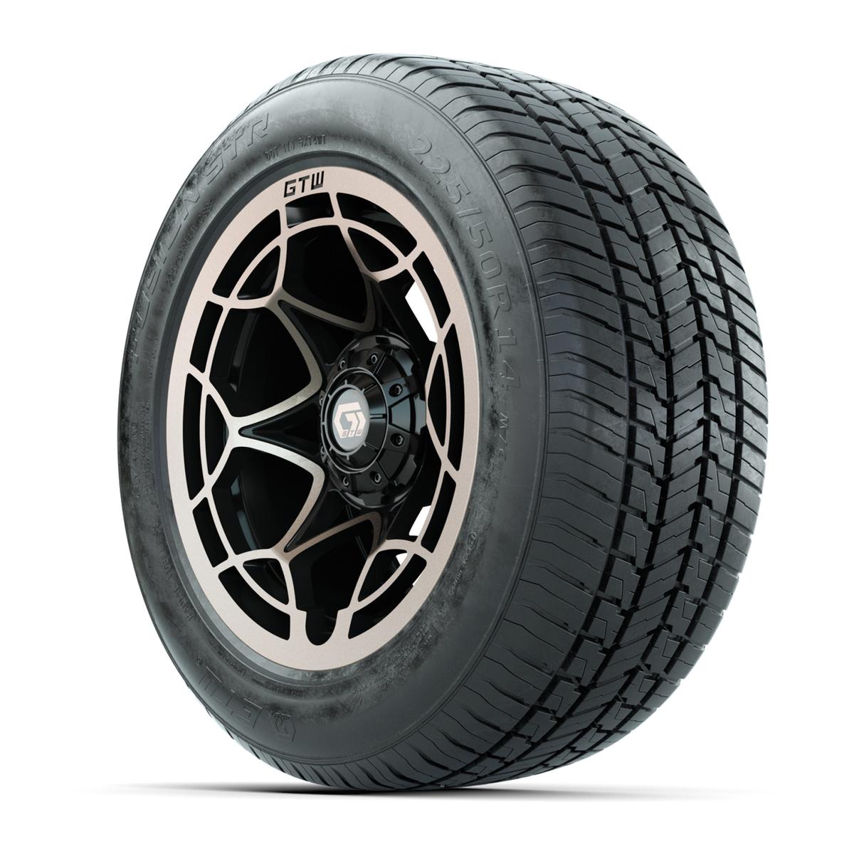 GTW&reg; Nexus Gloss Black and Satin Bronze 14 in Wheels with 255/50-R14 Fusion STR DOT Approved Street Tires - Full Set