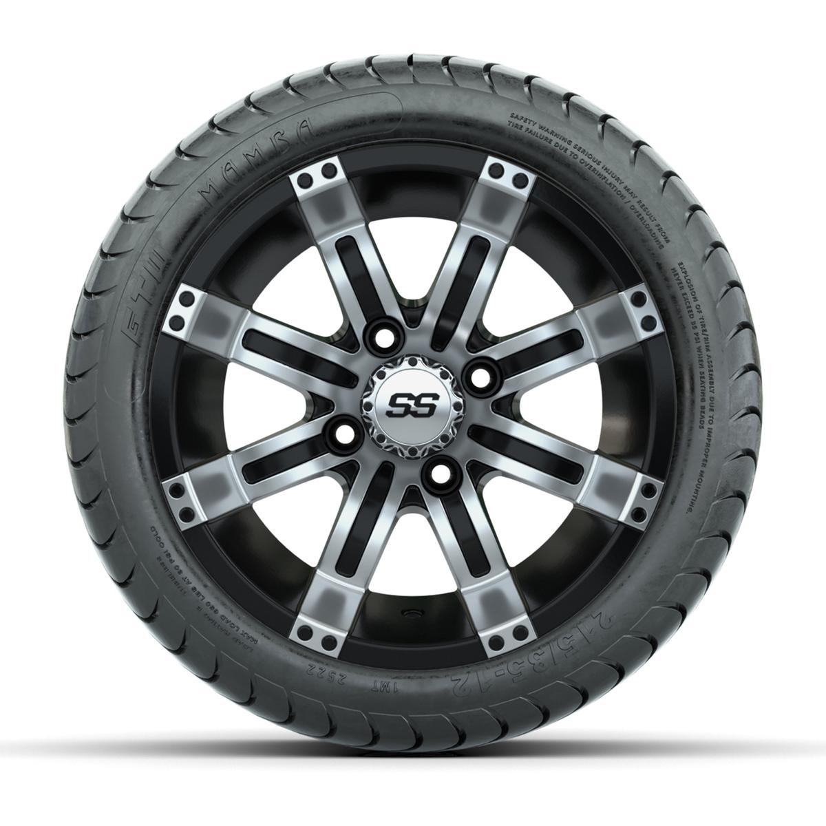 GTW Tempest Black and Machined 12 in Wheels with 18in Mamba Street Tires – Set of 4