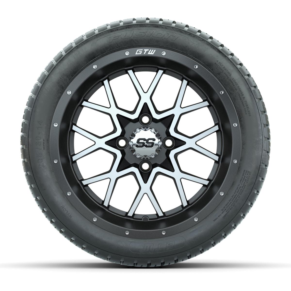 GTW&reg; Vortex 2 Matte Gray/Machined 14 in Wheels with 205/30-R14 Fusion Street Tires – Full Set