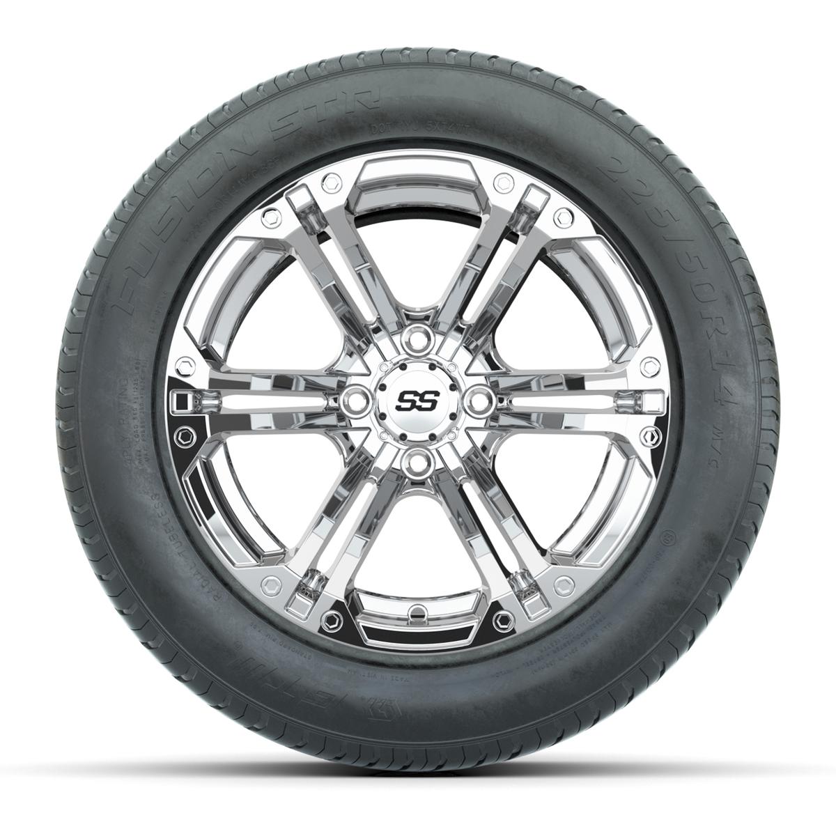 GTW&reg; Specter Chrome 14 in Wheels with 255/50-R14 Fusion STR DOT Approved Street Tires - Full Set